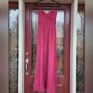 🔴Amsale Pink Silk Full Length Sweetheart Dress with Rose motif on bodice 2/xs